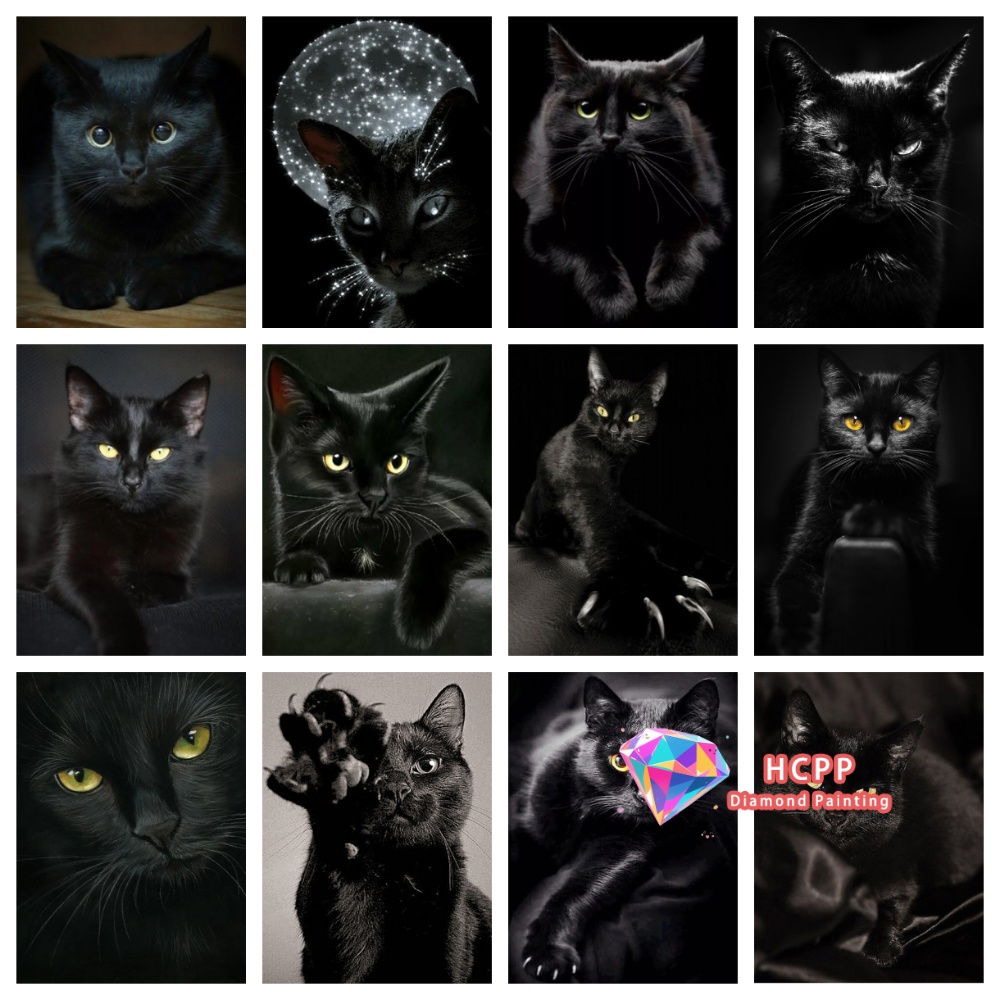 Home Improvement Diy - unframe Black Cat Animal Diamond Painting