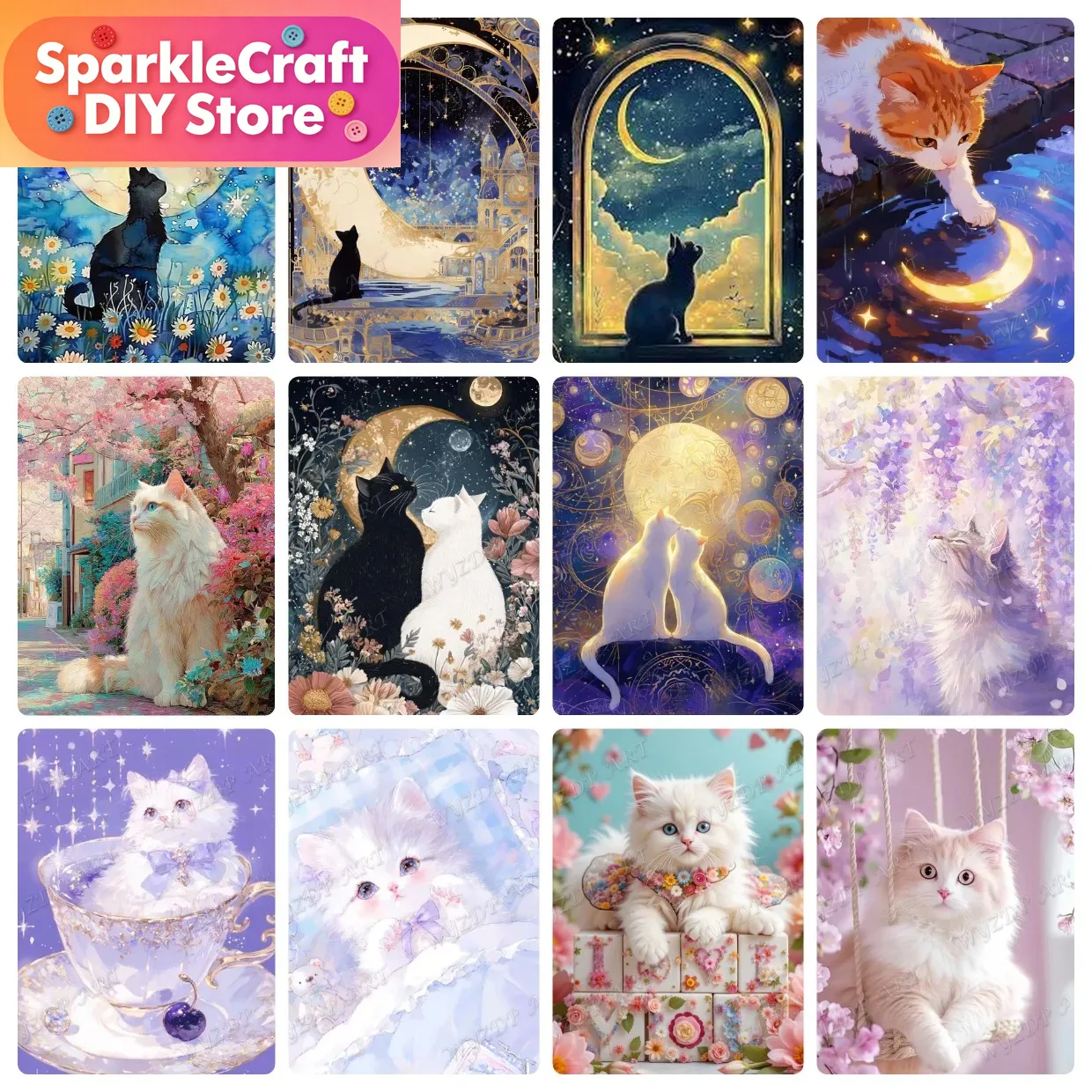 Animal Cat Moon Diamond Painti - Home Improvement Diy のレビューと価格